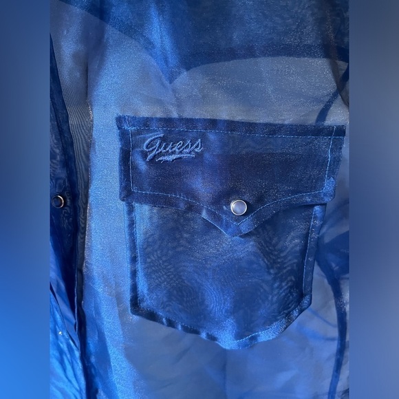 Guess sheer blue long sleeve button down size small - Picture 2 of 7